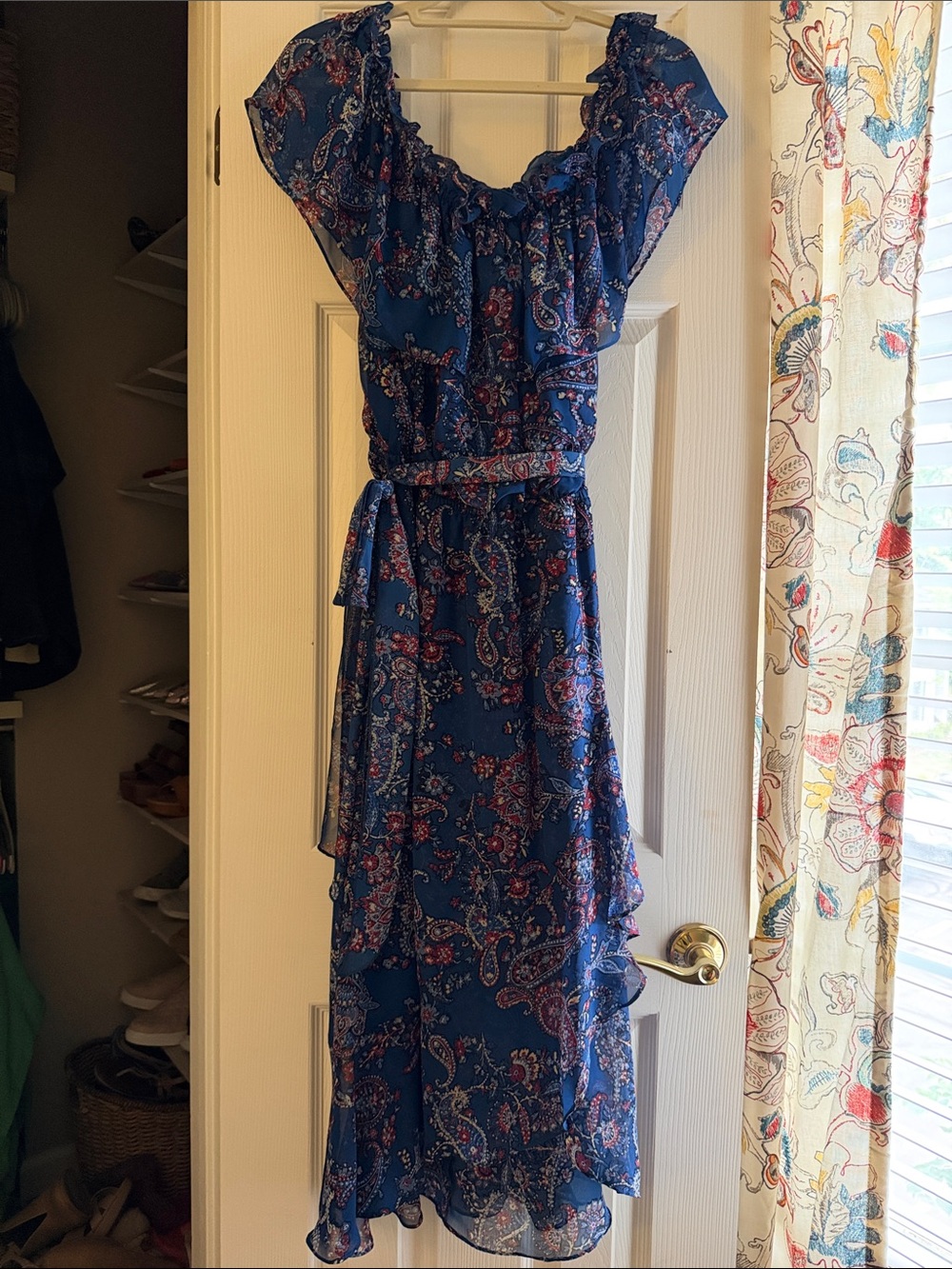 Lane Bryant Blue Paisley Ruffle Maxi Dress